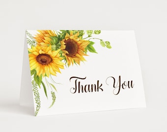Sunflower Thank You Card Template Printable Thank You Card Folded Thank You Note Cards 0132