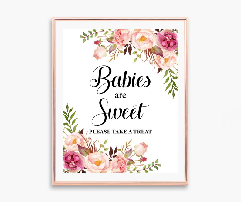 Pink Floral Boho Baby Shower Favors Sign Babies Are Sweet Sign Etsy