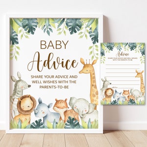 Advice for Parents To Be Jungle Baby Shower Advice Cards and Sign Printable Jungle Animals Safari Zoo Party Animals NOT Editable C7