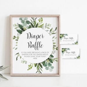 Diaper Raffle Tickets & Sign Succulent Greenery Baby Shower Game Printable Green Leaves Eucalyptus NOT Editable C91