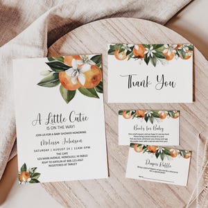 Editable Little Cutie Baby Shower Invitation Bundle Citrus Baby Shower Invite Gender Neutral Baby Shower Printable Template Corjl 0125