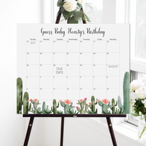 Cactus Baby Shower Game Baby Due Date Calendar Game Guess Baby's Birthday Prediction Game Boho Fiesta Mexican Baby Shower Printable C92