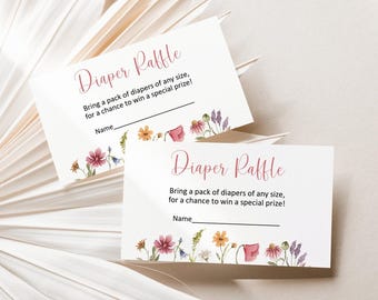Wildflower Baby Shower Diaper Raffle Card, Baby In Bloom Floral Baby Shower Game Printable 0123