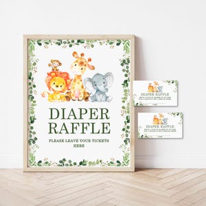 Diaper Raffle Ticket Jungle Baby Shower Game Printable Diaper Raffle Cards and Sign Safari Baby Shower Game NOT Editable 0128
