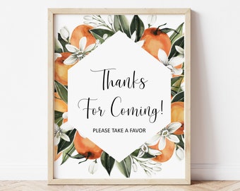Orange Thank You Sign Citrus Baby Shower Bridal Shower Little Cutie Baby Shower Decorations Favors Sign Printable  0125