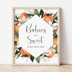 Orange Citrus Baby's zijn lief, neem een traktatie-bordje Citrus babyshower Little Cutie babyshower bord afdrukbare, niet-bewerkbare 0125