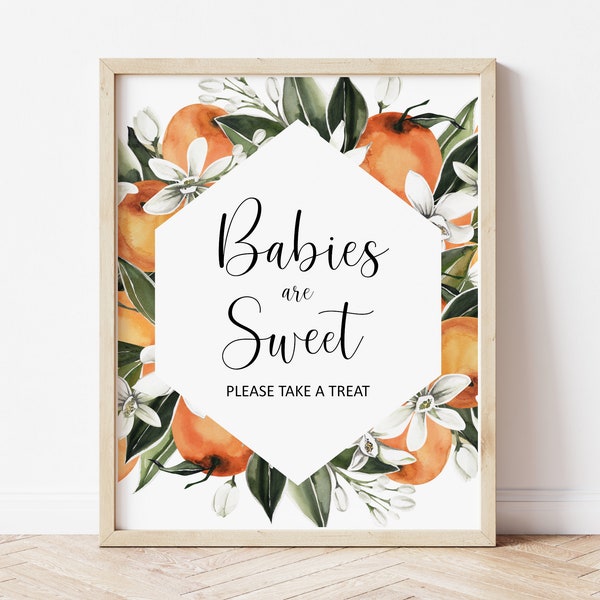 Orange Citrus Babies Are Sweet Please Take A Treat Sign Citrus Baby Shower Little Cutie Baby Shower Sign Printable NOT Editable A8 C8