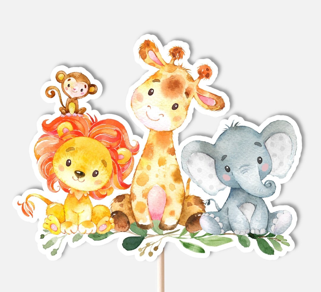 thumbnail image 2 of Jungle Animals Cake Insert Cupcake Toppers Jungle Safari Birthday Party Decor Kids Birthday Party Supplies Baby Shower Favors 2 of 11