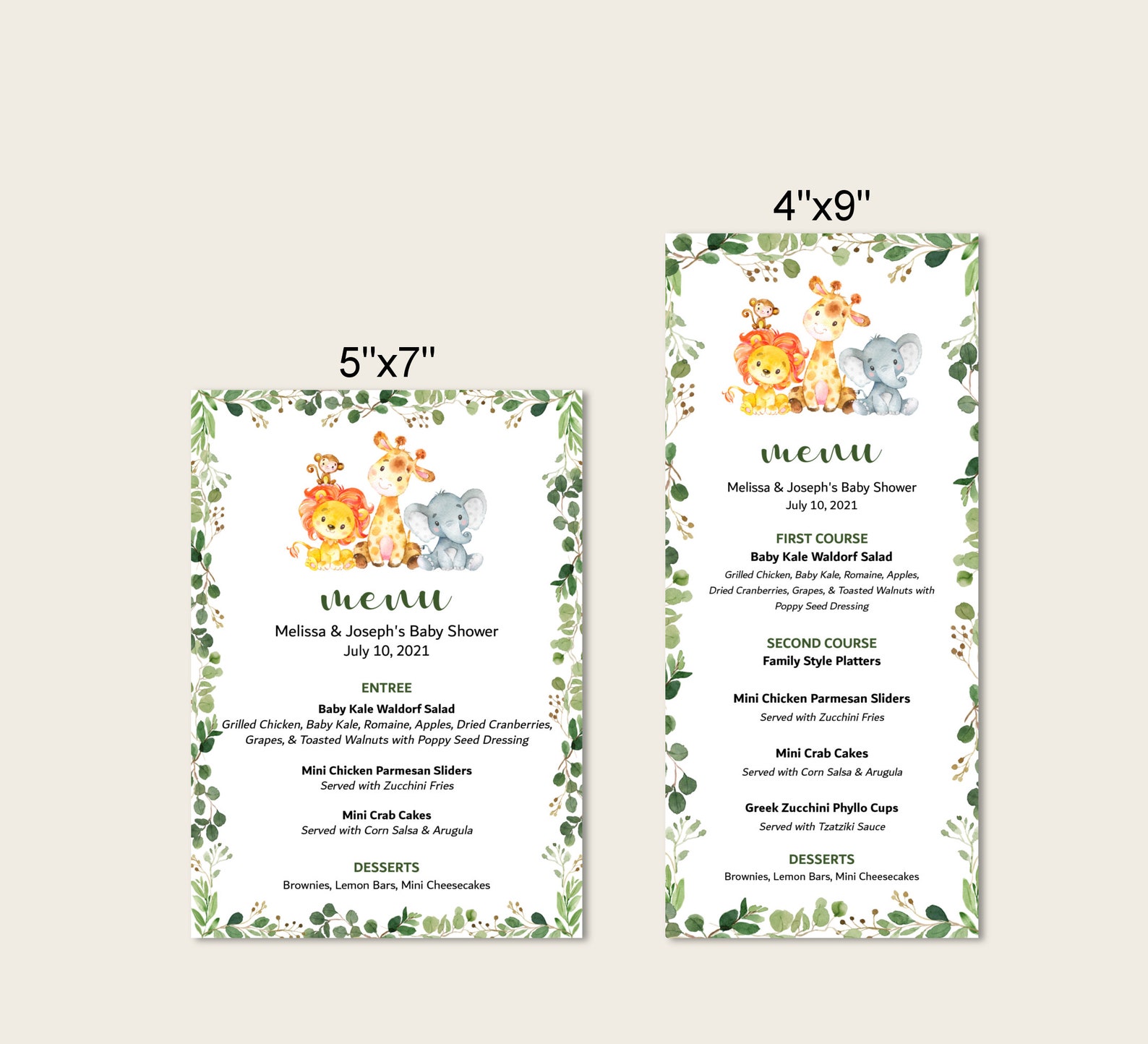 Jungle Safari Menu Printable Menu Cards Menu Sign Jungle Baby Etsy