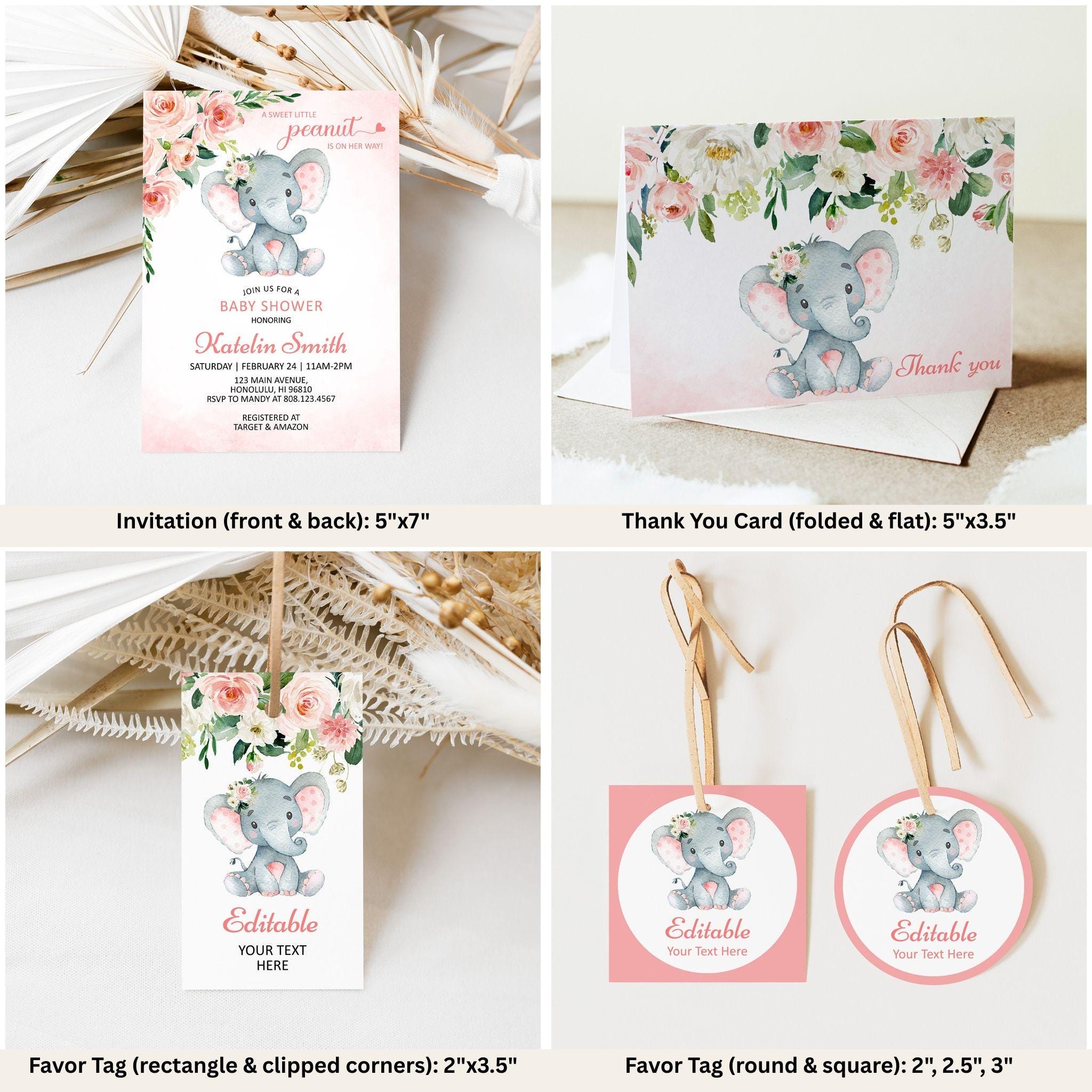 Pink Elephant Baby Shower Bundle Printable Invitation Template Editable ...