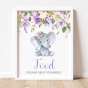 Food Sign Food Station Table Sign Purple Elephant Baby Shower Birthday Sign Printable NOT Editable A79 C67