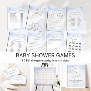 Editable Winter Baby Shower Games Bundle Blue Snowflake Baby Shower Baby It&#39;s Cold Outside Baby Shower Game Template Printable Corjl 0139