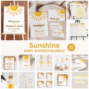 Editable Sunshine Baby Shower Bundle Sun Baby Shower Invitation Bundle Here Comes The Sun Baby Shower Games Bundle Printable Corjl 0118