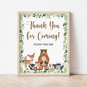 Thank You For Coming Sign Woodland Baby Shower Sign Greenery Woodland Animals Forest Party Sign Printable  0120