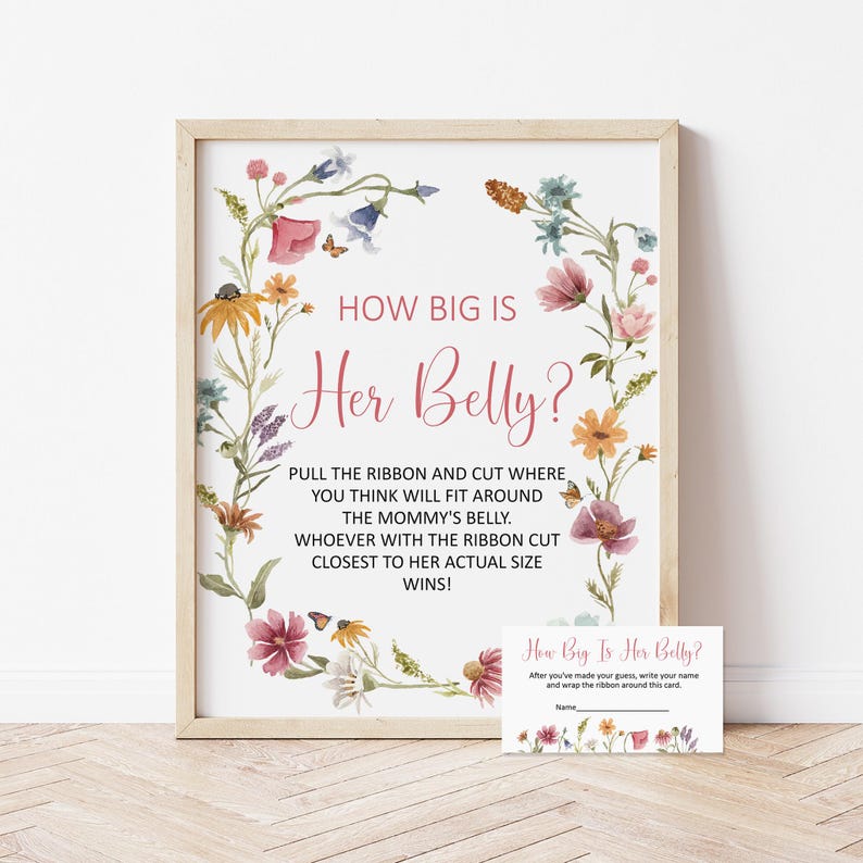 Baby Shower de flores silvestres: ¿Qué tan grande es la barriga de mamá? Juego: Bebé en flor, Baby Shower de jardín, Juego de Baby Shower floral, Imprimible (NO Editable) 0123 imagen 1