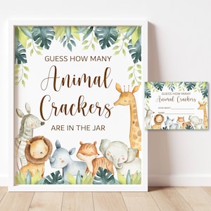 Guess How Many Animal Crackers Game Jungle Baby Shower Games Printable Jungle Animals Safari Zoo Party Animals NOT Editable C7
