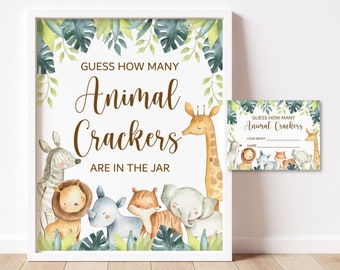 Guess How Many Animal Crackers Game Jungle Baby Shower Games Printable Jungle Animals Safari Zoo Party Animals NOT Editable C7