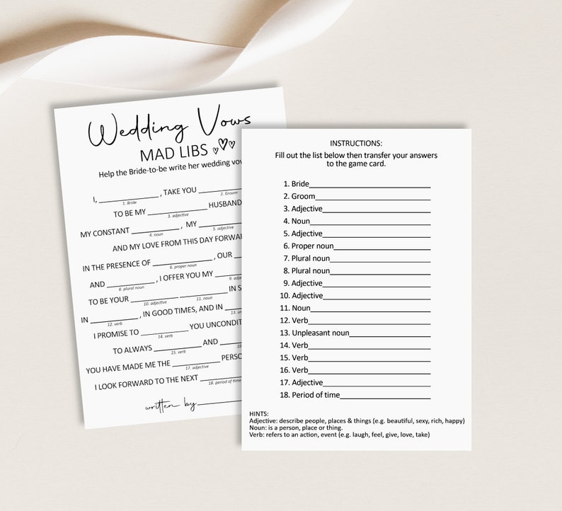 Mad Libs Wedding Vow Mad Lib Bridal Shower Game Printable Minimal Kraft Paper Rustic Woodsy Modern Black White NOT Editable B3 image 4