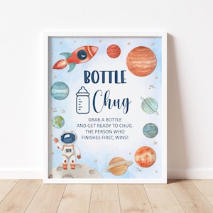 Space Baby Shower Bottle Chug Game Sign Galaxy Baby Shower Outer Space Planets Astronaut Baby Shower Game Printable NOT Editable C13