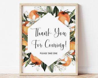 Citrus Thank You For Coming Sign Orange Citrus Shower Sign Little Cutie Baby Shower Favors Sign Printable  0125