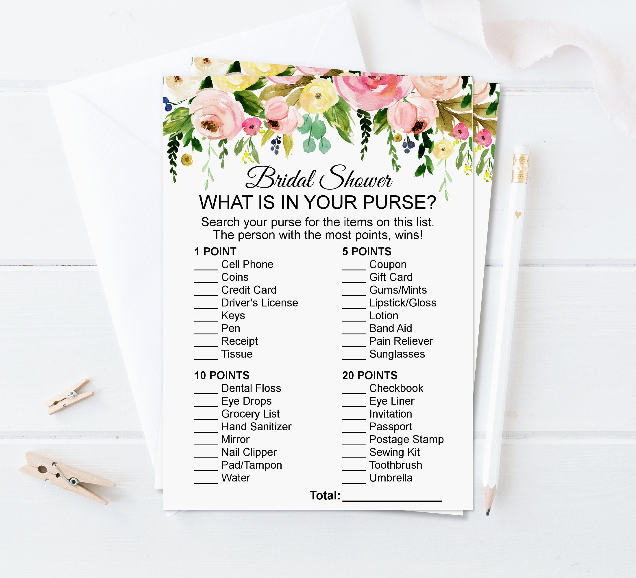 What's in Your Purse Game. Greenery eucalyptus bridal shower games. Garden  Whats in Your Purse game. Instant Download #01