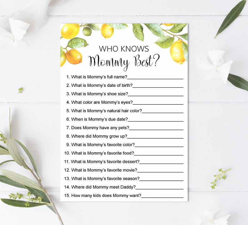 Citrus Baby Shower Games Bundle, Lemon Baby Shower Game Printable 0140 image 5