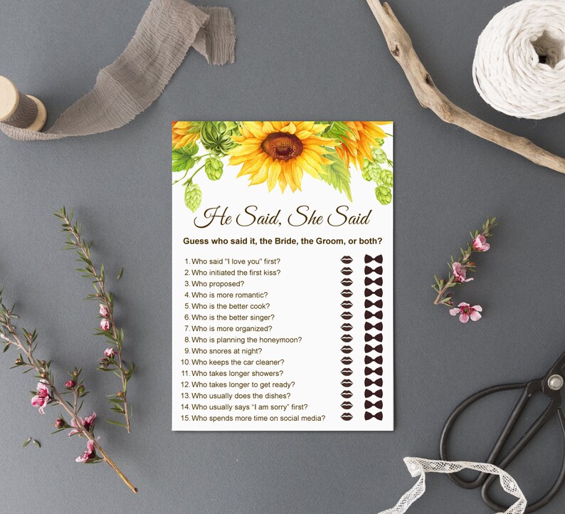 Sunflower Bridal Shower Games Bundle, Boho Bridal Shower, Rustic Bridal Party Games Printable 0132 image 5
