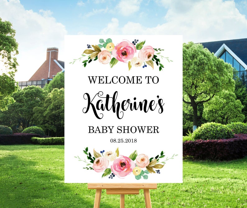 Floral Baby Shower Welcome Sign Printable Spring Baby Shower Etsy