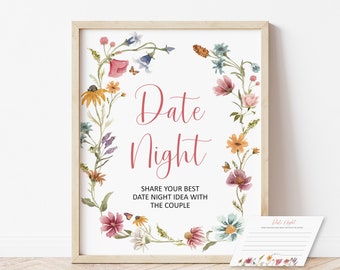 Wildflower Date Night Cards Newlywed Date Night Ideas Card and Sign Wildflower Bridal Shower Garden Tea Party Bridal Shower NOT Editable B11