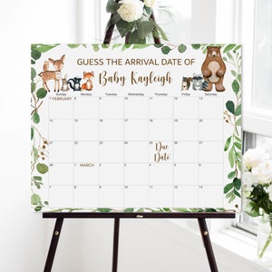 Woodland Baby Due Date Calendar Woodland Baby Shower Game Guess Baby's Birthday Prediction Game Due Date Game Printable C1
