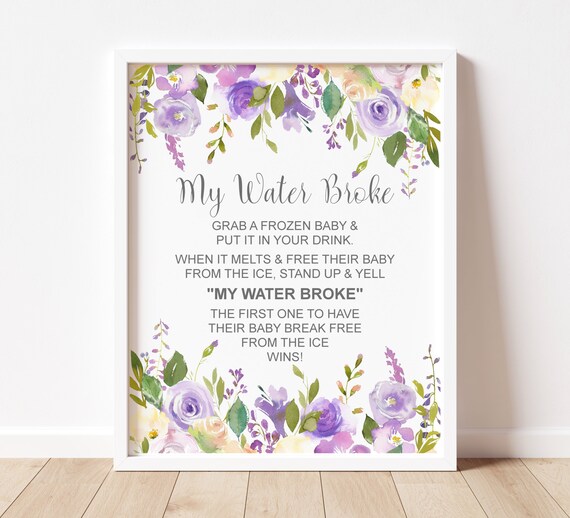 Purple My Water Broke Game Sign Frozen Ice Cube Babies Game Purple Baby Shower Game Printable Instant Download C67 Il_570xn