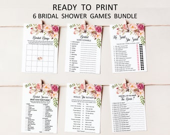 Pink Blush Floral Bridal Shower Games Bundle Boho Bridal Shower Games Printable NOT Editable 0154