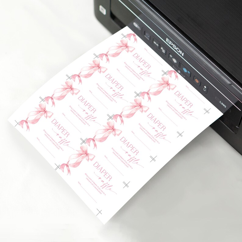 Pink Raffle Writing Pink Bow Diaper Raffle Cards and Sign, Girl Baby Shower Game Printable ...