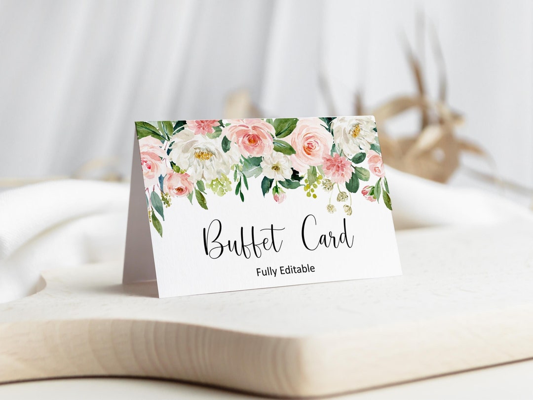 Pink Floral Editable Buffet Food Card Food Label Food Sign Table Tent ...