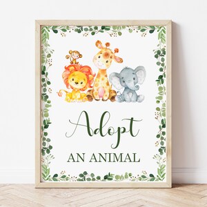 Adopt An Animal Sign Safari Birthday Jungle Birthday Wild One Zoo Animals Birthday Baby Shower Sign Printable NOT Editable 0128