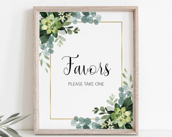 Greenery Favors Please Take One Sign, Succulent Green Bridal Shower Baby Shower Sign Printable B84 C91