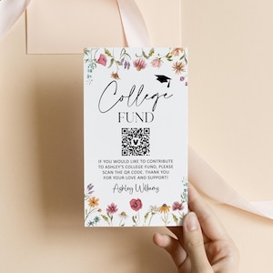 Carte de code QR modifiable pour l'obtention du diplôme de fleurs sauvages, cadeau en argent pour l'obtention du diplôme floral, carte Venmo, modèle de carte à insérer