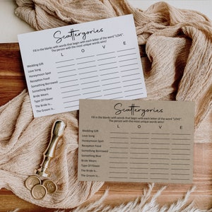Bridal Shower Scattergories Game Bridal Shower Game Printable Minimal Kraft Paper Rustic Woodsy Modern Black White NOT Editable B3