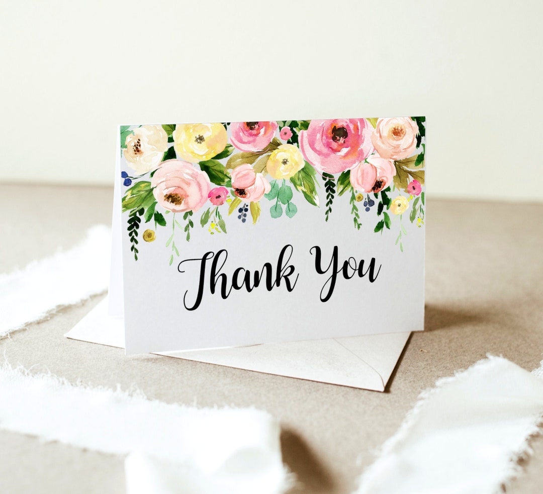 Floral Thank You Card Template Printable Thank You Folded Note Cards ...