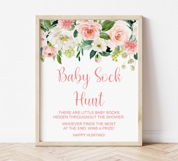 Baby Sock Hunt Game Blush Pink Floral Baby Shower Game Etsy