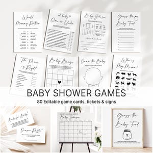 Editable Baby Shower Games Bundle Minimalist Gender Neutral Simple Baby Shower Printable Game & Activity Corjl Template 0122