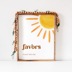 Sunshine Party Favors Sign Sun Themed Party Here Comes The Sun Baby Shower Decor Printable NOT Editable 0118