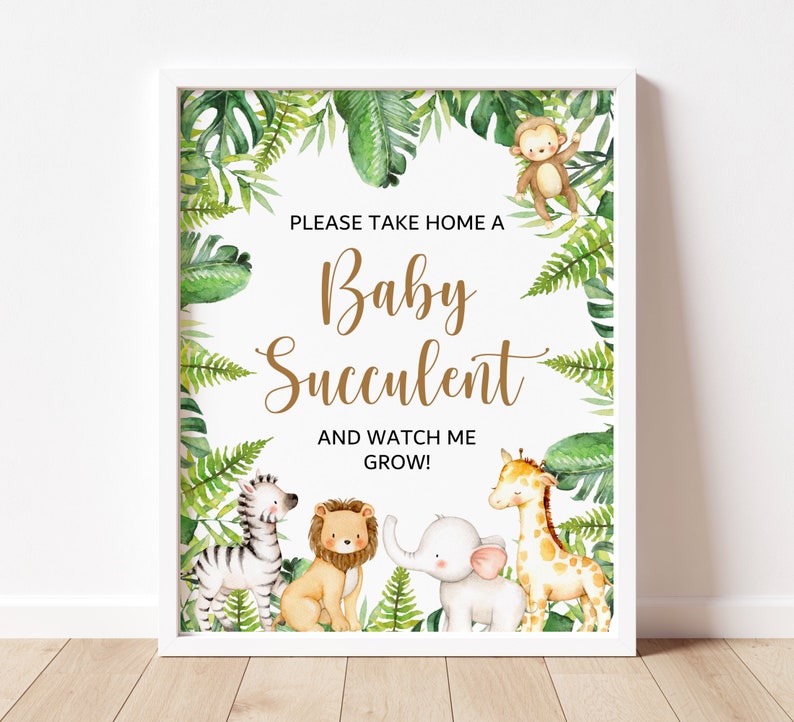 Baby Succulent Favor Sign Jungle Safari Animals Wild One Zoo Etsy