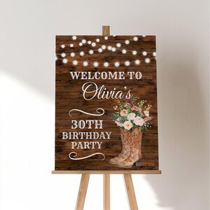 Editable ANY AGE Cowgirl Birthday Party Welcome Sign Template Western Birthday Rodeo Birthday Decorations Country Floral Boots Corjl 0147
