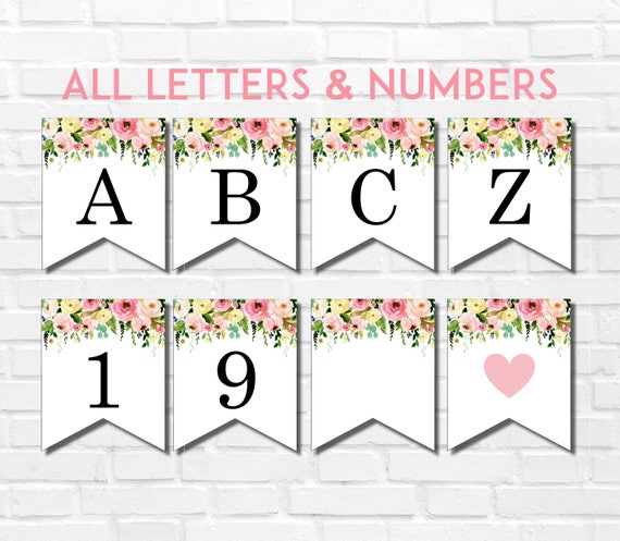 floral printable banner letters numbers a z garden spring baby etsy