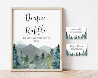 Mountain Adventure Baby Shower Diaper Raffle Card and Sign Printable C90
