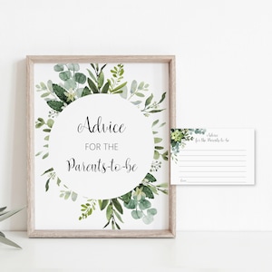 Carte et plaque Conseils verdure pour les futurs parents Shower de bébé succulente Eucalyptus vert sauge Shower de bébé verdure imprimable PAS modifiable C91