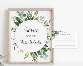 Greenery Advice for Parents-to-be Card and Sign Succulent Baby Shower Sage Green Eucalyptus Greenery Baby Shower Printable NOT Editable C91