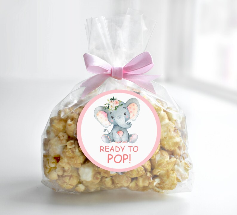 Elephant Ready To Pop Stickers Popcorn Labels Cupcake ...