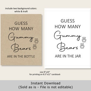 Guess How Many Gummy Bears Game Minimalist Baby Shower Game Kraft Paper ...